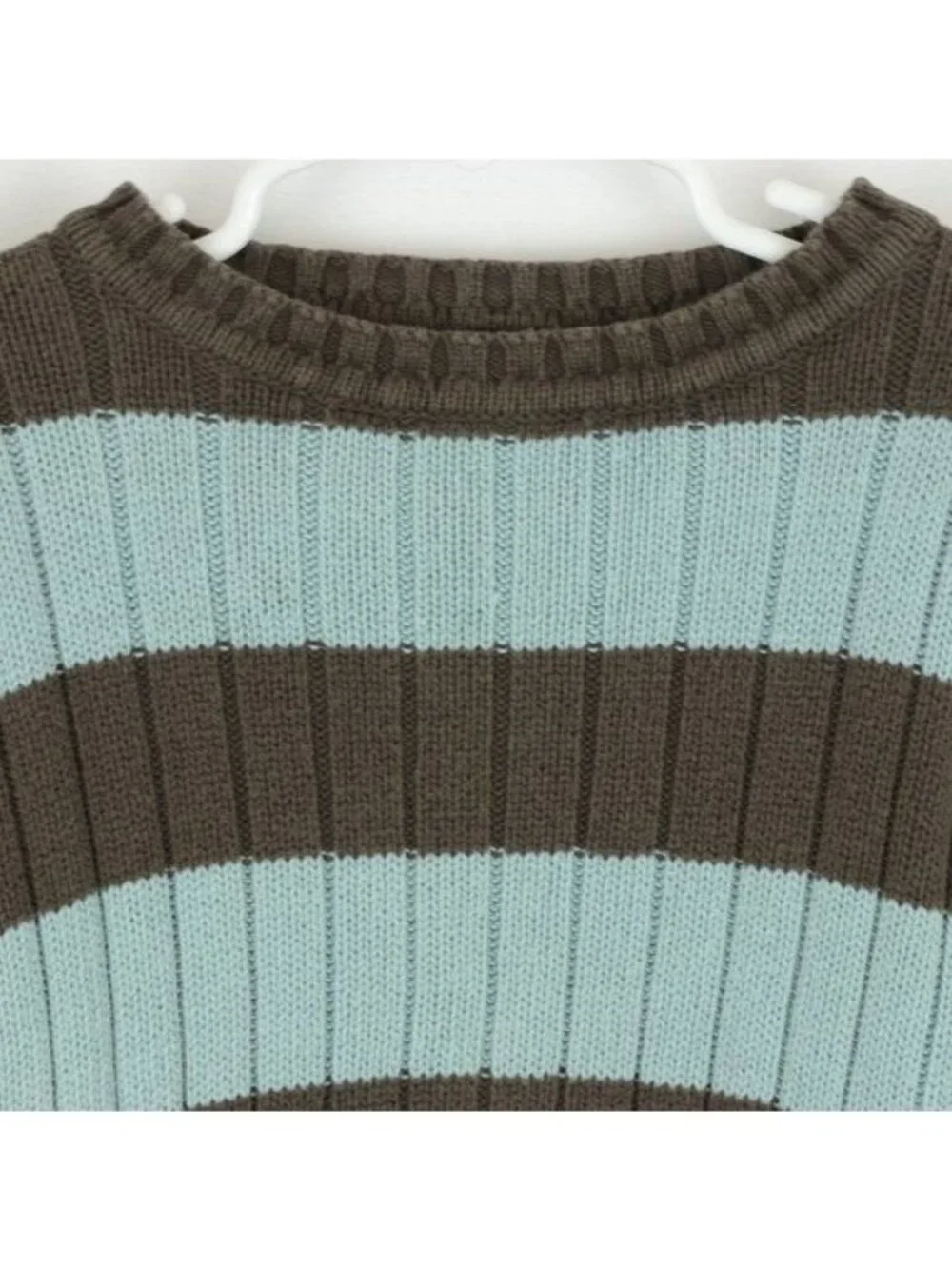 Gymboree Kids Small Blue Brown Striped Ribbed Tight Knit Crewneck Sweater